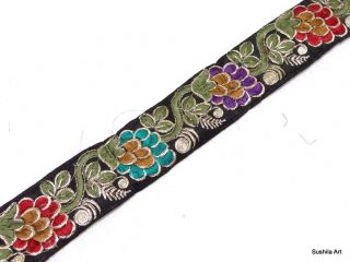 1 75" w Sari Border Dress Panel Lace Trim ZARI Thread Embroidered Grape Decor
