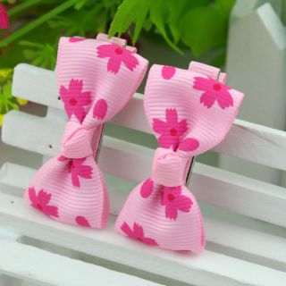 One Pair 2pcs Lovely Pink Flower Barrettes Hairclips Baby Girl Toddler 031
