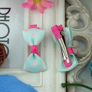 One Pair 2pcs Lovely Barrettes Pink Spots Hairclips Baby Girl Toddler 060
