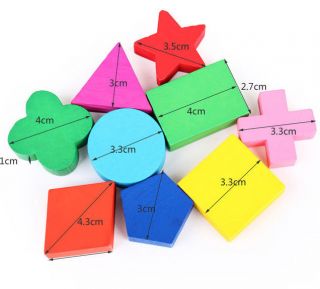 Colorful Wooden 9 Shapes Plate Play Building Blocks Baby Educational Bricks Toy