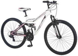Mongoose 26” Ladies Womens Maxim Full Suspension Mountain Bike Bicycle Whitepink
