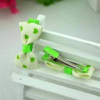 One Pair 2pcs Handmade Green Love Barrettes Hairclips Baby Girl Toddler 012