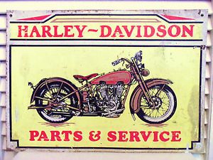 Vintage 70s Harley Davidson Metal Sign Motorcycle Parts Service Garage