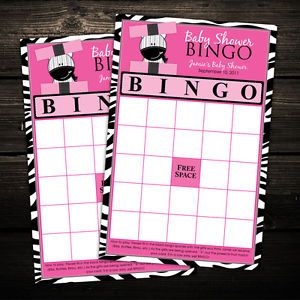 Cute Zebra Print Present Baby Shower Bingo Cards Game Activity
