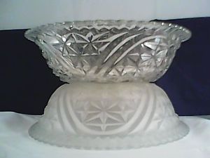 Pair Anchor Hocking Stars and Bars One Clear and One Satin Bowls