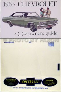 1965 Chevy Owners Manual with Envelope Impala SS Caprice Bel Air Biscayne Guide