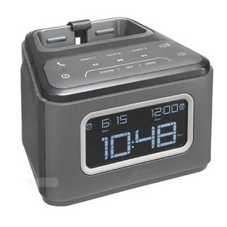 Homedics HMDX HX B510GY Jam ZZZ Bluetooth Dual Alarm Clock FM Radio USB Port New