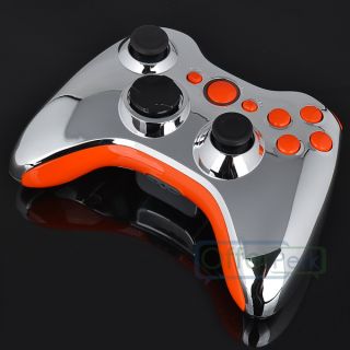 Chrome Silver Full Housing Shell Orange Button for Xbox 360 Controller