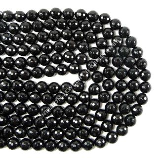Black Agate Onyx Beads Top Grade A Faceted Round Gemstone Beads Multiple Sizes