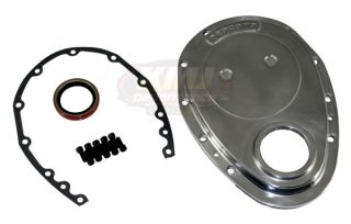 SBC Chevy Polished Aluminum Timing Chain Cover Kit 283 327 350 400 Small Block
