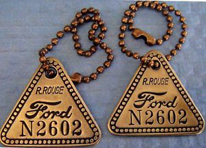 Antique Tool Check Brass Tag Ford River Rouge Factory Automotive w Key Chain