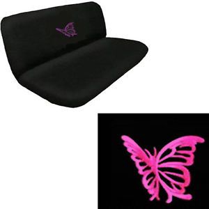 2 Piece Hot Pink Butterfly Black Back Bench Front Rear Row Truck Seat Covers