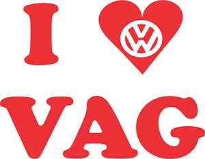 I Love VAG VW Volkswagen Audi Group Decal Sticker GTI Jetta Vdub Red 5x6