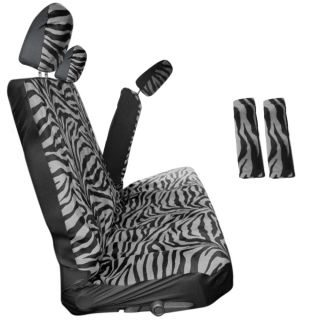 21pc Gray Zebra Print Auto Seat Covers Set Floor Mats Wheel Pad Air Freshener