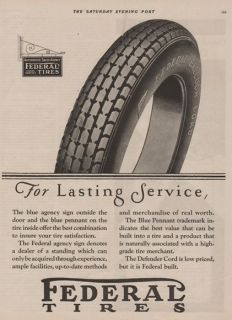 1926 Federal Blue Pennant Logo Motor Car Tires Vintage Automotive Print Ad