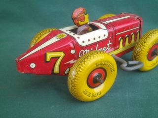 Vintage 1940's Marx 7 Midget Racer Balloon Tires Wind Up Tin Toy RARE Race Car