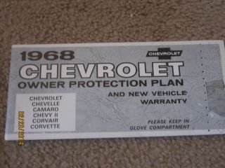 1968 Corvette Chevelle Camaro Nova Corvair Owners Protection Plan Book w Plate