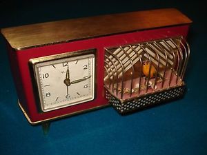 Vintage Music Box Alarm Clock Singing Bird in Cage Automaton Germany Dome
