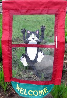 Come Hang Out Cat on Screen Door Welcome Large Decorative House Flag 28" x 44"