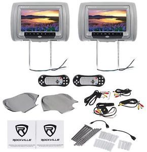 2 Rockville RVD95 GR 9” Gray Dual DVD USB SD Car Headrest Monitors Video Games
