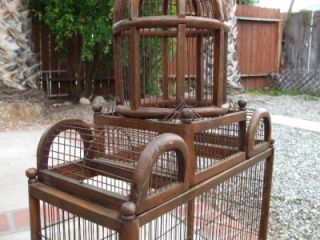 Antique Bird Cage House Walnut Wood Wire Domed Gothic Victorian Vintage Wooden