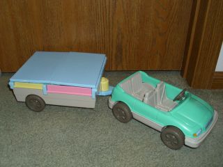 Fisher Price Loving Family Dollhouse Camping Pop Up camper Teal Blue Vehicle