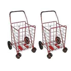 2 Red Perfectbuyz Swivel Wheel Carts Single Basket Solid Tires Laundry Shopping