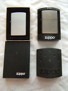Pair Mint Zippo Lighters Cases 2004 2005