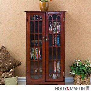 Grayson Cherry Media Cabinet DVD CD Storage Bookcase Glass Doors Holly Martin