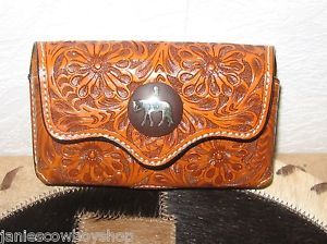 Leather Floral Tooled Concho Western Cell Phone Case Western Pleasure Concho 3x5