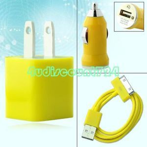 USB AC Power Adapter Wall Charger Data Cable Car Charger for iPhone iPod
