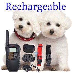For 2 Dogs Rechargeable LCD 100 Level Shock Vibra Training Collar Remote Trainer
