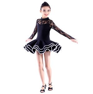 Childrens Latin Salsa Ballroom Dance Dress Girls Dancewear Costumes FY035 Black