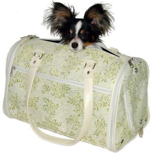 New Small Dog Cat Pet 15x8x10 Carrier Bag in Green Flowers Stylish Easy Clean