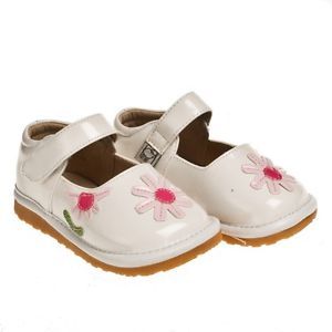 Girl's Infant Toddler Children's Squeaky Shoes White Patent Leather Pink Flower