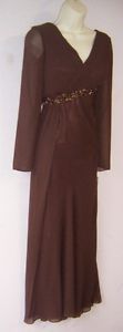 Patra Brown Cocoa V Neck Beaded Sheer Sleeve Gown Formal Long Dress 14
