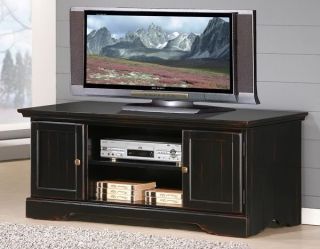 New Cottage Antique Black Finish Wood Plasma TV Stand Console Cabinet