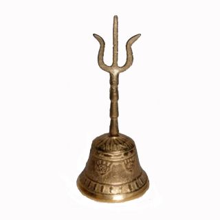 Tibetan Brass Temple Bell Trident Handle Classroom Hand Desk Table Home Décor