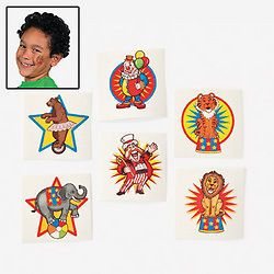 72 Circus Carnival Temporary Tattoos Birthday Party Favors Toys Treats Gifts