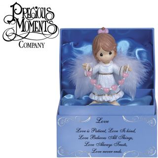 New Beautiful Precious Moments Love Angel Figurine in Light Blue Satin Lined Box