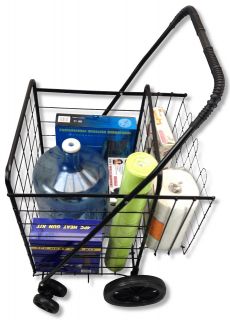 Shopping Cart Jumbo Folding Swivel Wheel Extra Basket Grocery Black Blue Red