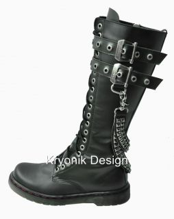 Demonia Disorder 403 Goth Gothic Punk Combat Knee High Boots Studs Women's 6 16