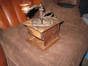 Antique Wooden Coffee Mill Grinder with Cast Iron Top – Coffee Grinder