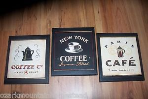 3pc Coffee Shop Plaques Kitchen Wall Decor Bistro Signs Paris Cafe New York