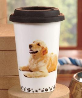 Double Walled Porcelain Dog Lover Coffee Tea Travel Mug Snug Fitting Lid 8 Breed