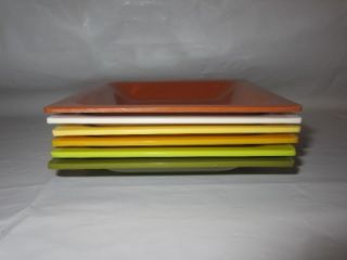 Colorful Green Orange Yellow White Melamine Square Appetizer Plates New