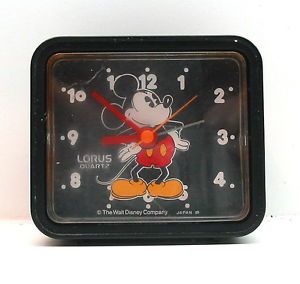 Lorus Black Mickey Mouse Travel Alarm Clock with Black Face White Numbers