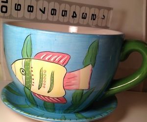 Giant Ceramic Coffee Tea Mug Cup Planter Towel Holder