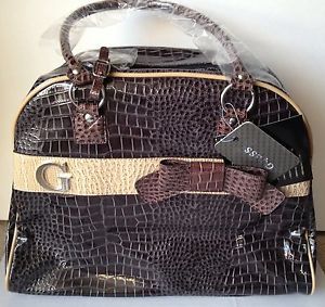Guess Kale 2 Large Croc Travel Bag Luggage Tote Overnight Bag Brown Tan New