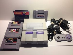 Super Nintendo SNES System Console Bundle with 3 Games Super Gameboy Game Genie